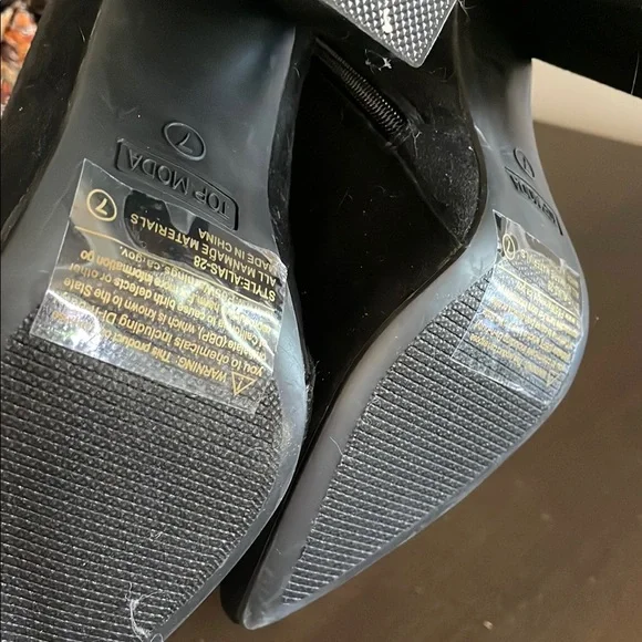 Black Faux Suede Fringe Ankle Boots - Picture 5 of 6